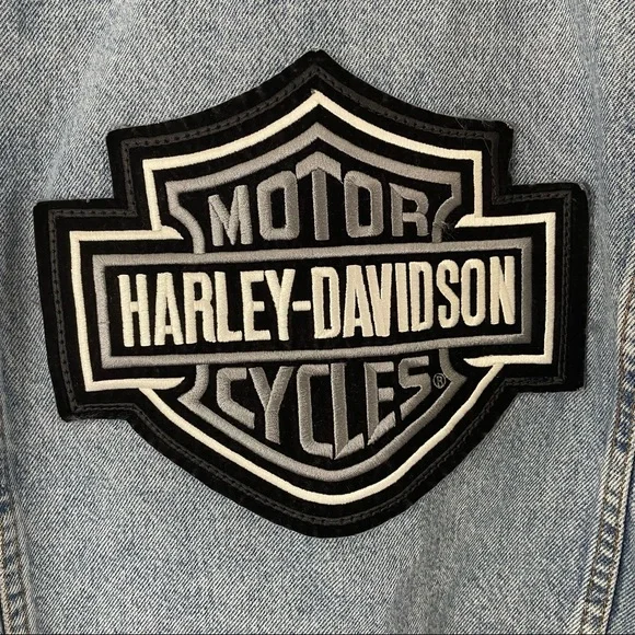 Vintage Levi’s Denim Jacket Harley Davidson Patch Size Large Trucker Streetwear - Picture 6 of 12